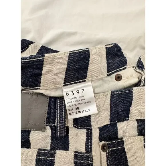 6397 Blue & White Striped Cropped Denim Pants Shorty Women's 28 Italian Nautical - Picture 4 of 15